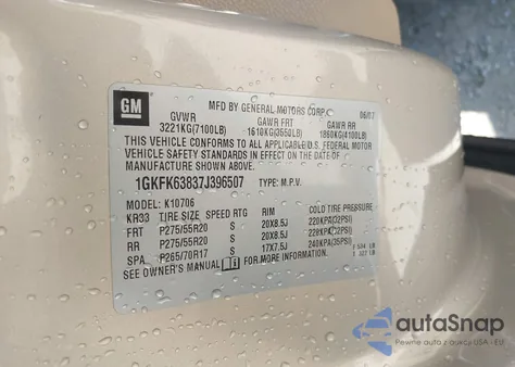 2007 GMC Yukon Denali from USA, damaged, VIN 1GKFK63837J396507